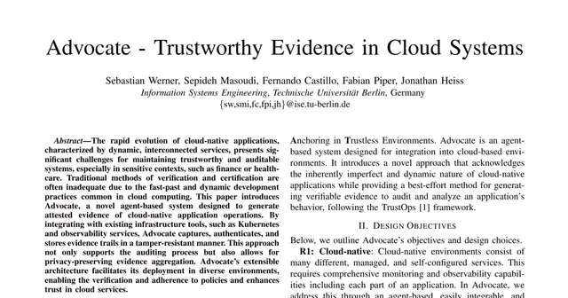 Advocate - Trustworthy Evidence in Cloud Systems