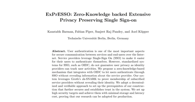 ExPrESSO: Zero-Knowledge backed Extensive Privacy Preserving Single Sign-on